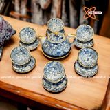  Ấm Chén Bát Tràng men Tro Cổ vẽ Tay họa tiết Ngàn Hoa 350ml | Quà Tặng Doanh Nghiệp bộ ấm chén uống trà 