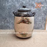  Quà tặng cao cấp Hũ đựng gạo tráng men chữ Tài Lộc vẽ Cậu bé Chăn Trâu Thổi Sáo dung tích 30 lít 