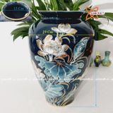  Bình Hoa nền xanh đen họa tiết Sen Đài vẽ vàng cao 28cm | Quà Tặng bình hoa Bát Tràng 
