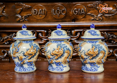  Bộ đồ thờ Bát Tràng cao cấp men hoàng thổ hoạ tiết hoa sen 25 vật phẩm 