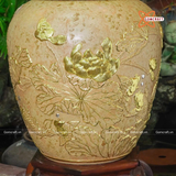  Quà tặng Bố Chum sành đắp nổi dát vàng Cá Chép Vượt Vũ Môn mặt Trống Đồng dung tích 100l 