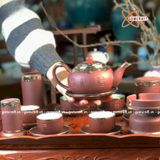  Ấm Chén Bát Tràng gốm Tử Sa Bọc Đồng Cao Cấp 500ml | Quà Tặng Doanh Nghiệp bộ ấm chén uống trà 