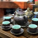  Ấm Chén Bát Tràng gốm Tử Sa bọc Đồng dáng Báo Xuân 420ml | Quà Tặng Doanh Nghiệp bộ ấm chén uống trà 