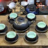  Ấm Chén Bát Tràng gốm Tử Sa bọc Đồng dáng Thủy Bình 320ml | Quà Tặng Doanh Nghiệp bộ ấm chén uống trà 