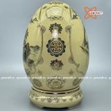  Trứng tài lộc sơn thủy và thuận buồm xuôi gió gốm Chu Đậu vẽ vàng kim 38cm 