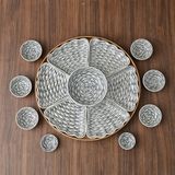  Quà Tặng Doanh Nghiệp | Bát Sứ Bát Tràng Hoa Mặt Trời vẽ Đàn Cá hàng kỹ men chàm size 45 bộ 15 chi tiết 