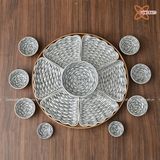  Quà Tặng Doanh Nghiệp | Bát Sứ Bát Tràng Hoa Mặt Trời vẽ Đàn Cá hàng kỹ men chàm size 45 bộ 15 chi tiết 