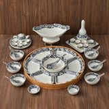  Quà Tặng Doanh Nghiệp | Bộ Hoa Mặt Trời Bát Tràng đầy đủ vẽ Hoa Viền hàng kỹ men chàm size 45 