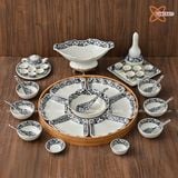  Quà Tặng Doanh Nghiệp | Bộ Hoa Mặt Trời Bát Tràng đầy đủ vẽ Hoa Viền hàng kỹ men chàm size 45 