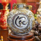  Quà Tặng Khai Trương Bình hút lộc Phúc Lộc Thọ vẽ vàng nền rạn đắp nổi kênh rồng cao 40cm 