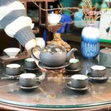  Ấm Chén Bát Tràng Tử Sa bọc Đồng dáng Tống vân Ganh 420ml | Quà Tặng Doanh Nghiệp bộ ấm chén uống trà 