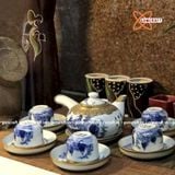  Ấm Chén Bát Tràng gốm Trắng men Lam Trúc Lâm Thất Hiền bọc Đồng Đường Vũ 320ml | Quà Tặng Doanh Nghiệp bộ ấm chén uống trà 