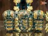  Đồ thờ Bát Tràng | Bộ đồ thờ dâng ban thờ gia tiên men sứ xanh ngọc đắp nổi vẽ vàng 37 vật phẩm 