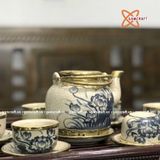  Ấm Chén Bát Tràng men Rạn bọc Đồng họa tiết Hoa Sen dáng Đại Bân Đề Lương 400ml | Quà Tặng Doanh Nghiệp bộ ấm chén uống trà 
