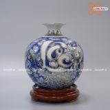  Bình Hút Lộc Phúc Lộc Thọ men lam vẽ vàng cao 30cm đường kính 25cm | Quà Tặng Khai Trương bình hút lộc Bát Tràng 