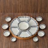  Quà Tặng Doanh Nghiệp | Bát Sứ Bát Tràng Hoa Mặt Trời vẽ Ô Hoa hàng kỹ men chàm size 45 bộ 15 chi tiết 