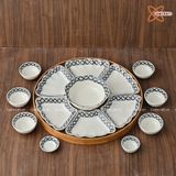  Quà Tặng Doanh Nghiệp | Bát Sứ Bát Tràng Hoa Mặt Trời vẽ Ô Hoa hàng kỹ men chàm size 45 bộ 15 chi tiết 
