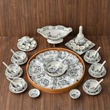  Quà Tặng Doanh Nghiệp | Bộ Hoa Mặt Trời Bát Tràng đầy đủ vẽ Sen Nước hàng kỹ men chàm size 45 