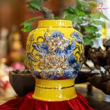  Bình Hoa men vàng vẽ vàng họa tiết Liên Hoa Cát Tường hàng vuốt tay cao 30cm | Quà Tặng bình hoa Bát Tràng 