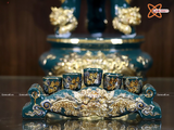  Đồ thờ Bát Tràng | Bộ đồ thờ dâng ban thờ gia tiên men sứ xanh ngọc đắp nổi vẽ vàng 37 vật phẩm 