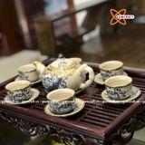  Ấm Chén Bát Tràng men Rạn bọc Đồng họa tiết Hoa Sen dáng Đoạn Trúc 280ml | Quà Tặng Doanh Nghiệp bộ ấm chén uống trà 