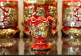  Đồ thờ Bát Tràng | Bộ đồ thờ dâng ban thờ gia tiên men sứ đỏ đắp nổi vẽ vàng 37 vật phẩm 