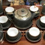 Ấm Chén Bát Tràng dòng gốm Tử Sa bọc Đồng 500ml | Quà Tặng Doanh Nghiệp bộ ấm chén uống trà 