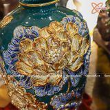  Bình Hoa men xanh lục bảo vẽ vàng họa tiết Liên Hoa Cát Tường hàng vuốt tay | Quà Tặng bình hoa Bát Tràng 