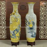  Quà Tặng Bố | Lục Bình Bát Tràng cao cấp dát vàng men rạn đắp nổi kênh bong Công Hoa Phú Quý cao 1m65 