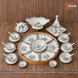  Quà Tặng Doanh Nghiệp | Bộ Hoa Mặt Trời Bát Tràng đầy đủ vẽ Hoa Móc hàng kỹ men chàm size 45 