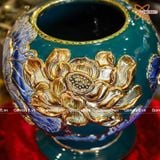  Bình Hoa men xanh lục bảo vẽ vàng dáng béo họa tiết Liên Hoa Cát Tường hàng vuốt tay | Quà Tặng bình hoa Bát Tràng 