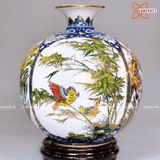  Bình Hút Lộc Tứ Cảnh men màu vẽ vàng cao 30cm | Quà Tặng Khai Trương bình hút lộc Bát Tràng 