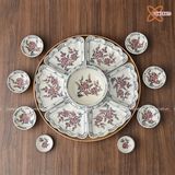  Quà Tặng Doanh Nghiệp | Bát Sứ Bát Tràng Hoa Mặt Trời vẽ Cành Đào hàng kỹ men màu size 45 bộ 15 chi tiết 