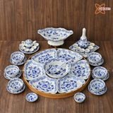  Quà Tặng Doanh Nghiệp | Bộ Hoa Mặt Trời Bát Tràng đầy đủ vẽ Hoa Dây hàng kỹ men lam size 45 