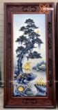  Tranh Gốm Tứ Quý Bát Tràng men màu đắp nổi kênh bong tứ cảnh dát vàng kích thước 45 x 95 cm khung gỗ gụ 