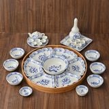  Quà Tặng Doanh Nghiệp | Bộ Hoa Mặt Trời Bát Tràng 31 vật phẩm vẽ Hoa Sen hàng kỹ men lam size 45 