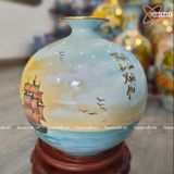  Bình Hút Lộc men màu nền xanh Thuận Buồm Xuôi Gió vẽ vàng cao 35cm | Quà Tặng Khai Trương bình hút lộc Bát Tràng 