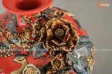  Bình Hút Lộc men đỏ họa tiết Công Danh Phú Quý đắp nổi cao 30cm | Quà Tặng Khai Trương bình hút lộc Bát Tràng 