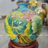  Bình Hút Lộc men màu Cá Chép Hoa Sen Phú Quý vẽ vàng cao 26cm | Quà Tặng Khai Trương bình hút lộc Bát Tràng 