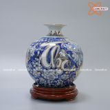  Bình Hút Lộc Phúc Lộc Thọ men lam vẽ vàng cao 30cm đường kính 25cm | Quà Tặng Khai Trương bình hút lộc Bát Tràng 