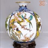  Bình Hút Lộc Tứ Cảnh men màu vẽ vàng cao 30cm | Quà Tặng Khai Trương bình hút lộc Bát Tràng 