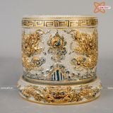  Bát hương Bát Tràng hoạ tiết Rồng men rạn đắp nổi vẽ vàng đường kính 25 cm 