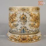  Bát hương Bát Tràng hoạ tiết Rồng men rạn đắp nổi vẽ vàng đường kính 25 cm 