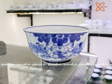  Bát thờ men lam Hoa Sen miệng loe 