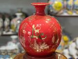  Bình Hút Lộc nền đỏ vẽ vàng Phúc Đức Tài Lộc cao 30cm - bụng 28cm | Quà Tặng Khai Trương bình hút lộc Bát Tràng 