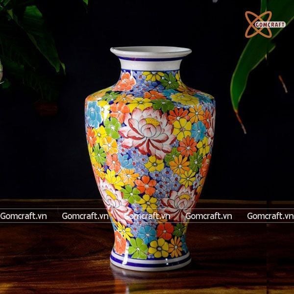  Bình Hoa họa tiết Ngàn Hoa vẽ men màu cao 35cm | Quà Tặng bình hoa Bát Tràng 