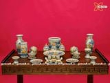  Bộ đồ thờ Bát Tràng men rạn đắp nổi hoa sen 
