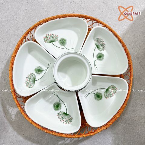  Bát Sứ Bát Tràng Hoa Mặt Trời 5 Cánh Vẽ Hoa Bồ Công Anh size 38 | Quà Tặng Doanh Nghiệp bát sứ 