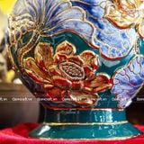  Bình Hoa men xanh lục bảo vẽ vàng dáng béo họa tiết Liên Hoa Cát Tường hàng vuốt tay | Quà Tặng bình hoa Bát Tràng 