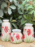  Bộ 3 Bình Hoa Vẽ Tay gốm sứ Bát Tràng họa tiết Hoa Cánh Bướm Đỏ | Quà Tặng bình hoa Bát Tràng 